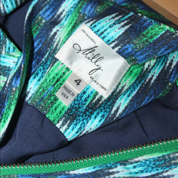 MILLY Green/Blue Geometric Sleeveless Peplum Sheath Dress - US 4 - Picture 8 of 13